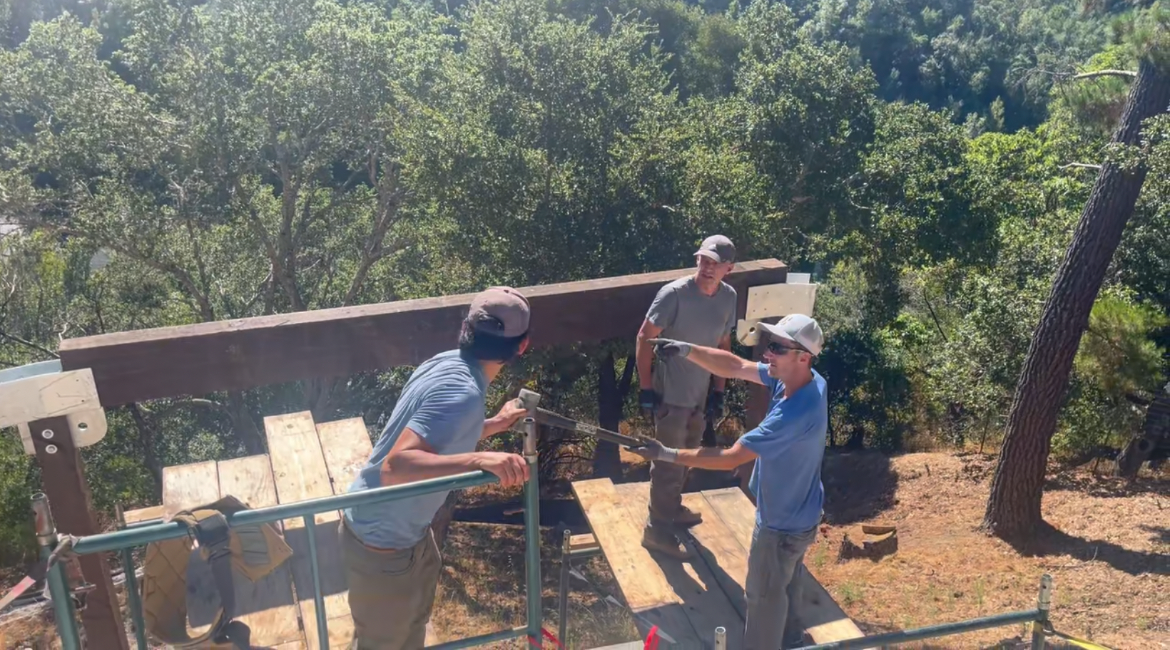 Construction crew assembling structure